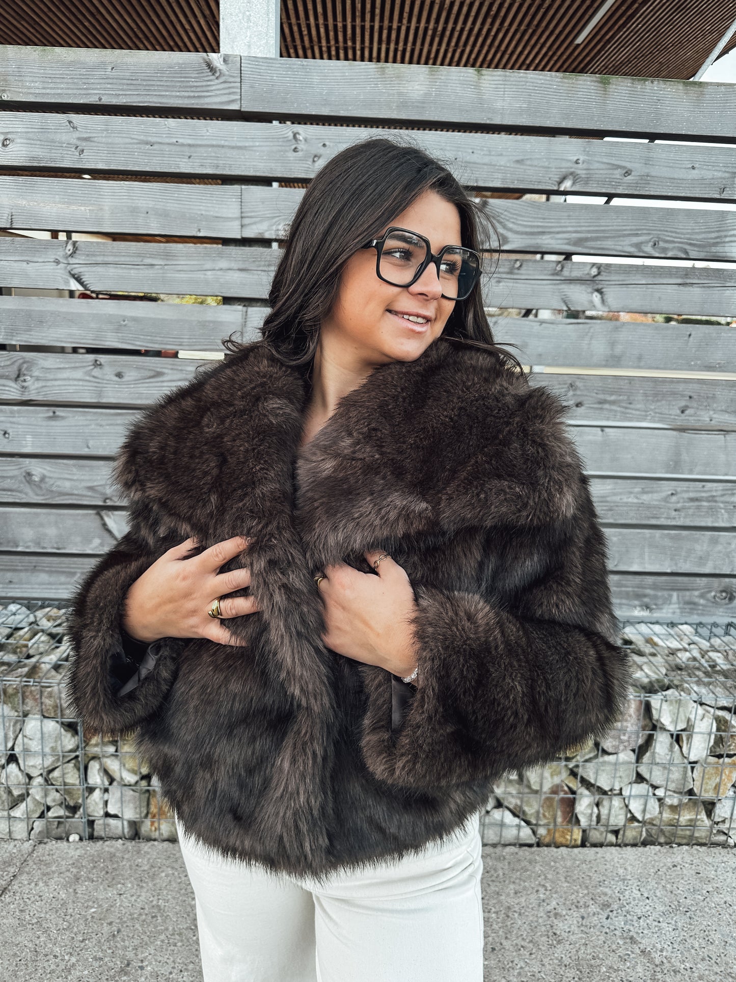Veste fausse fourrure - chocolat