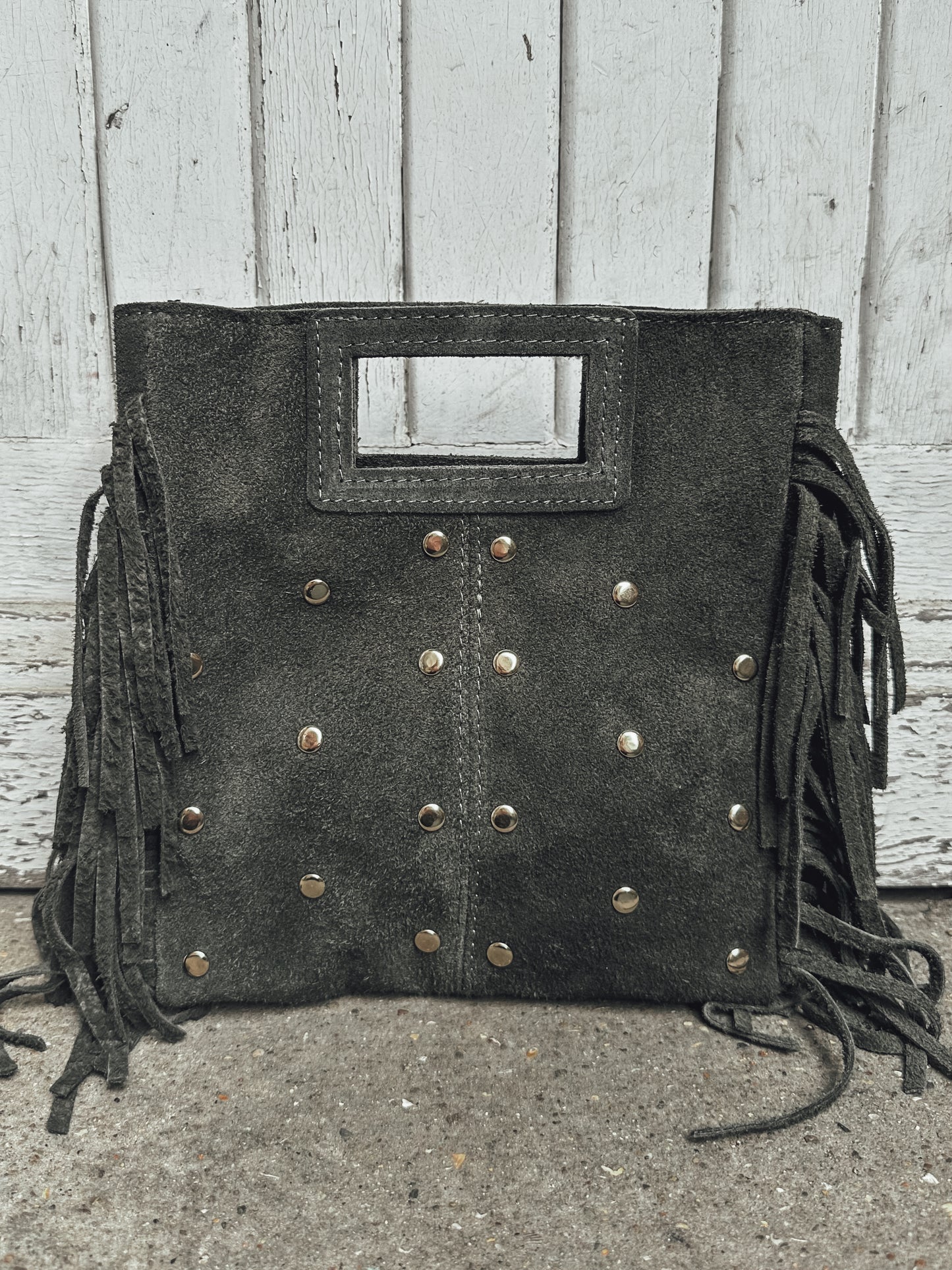 Sac Marion en cuir suédine clouté - kaki