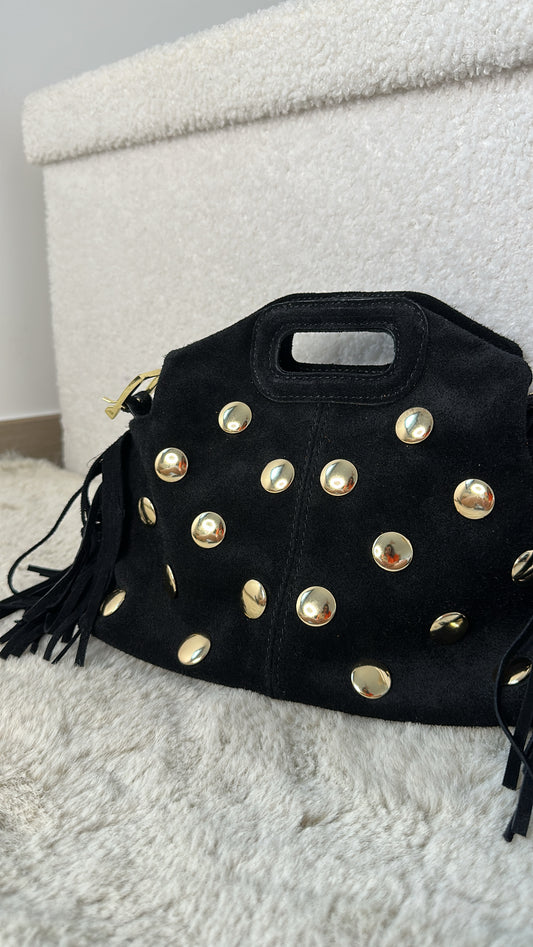 Sac Magali en cuir suédine clouté - small - noir